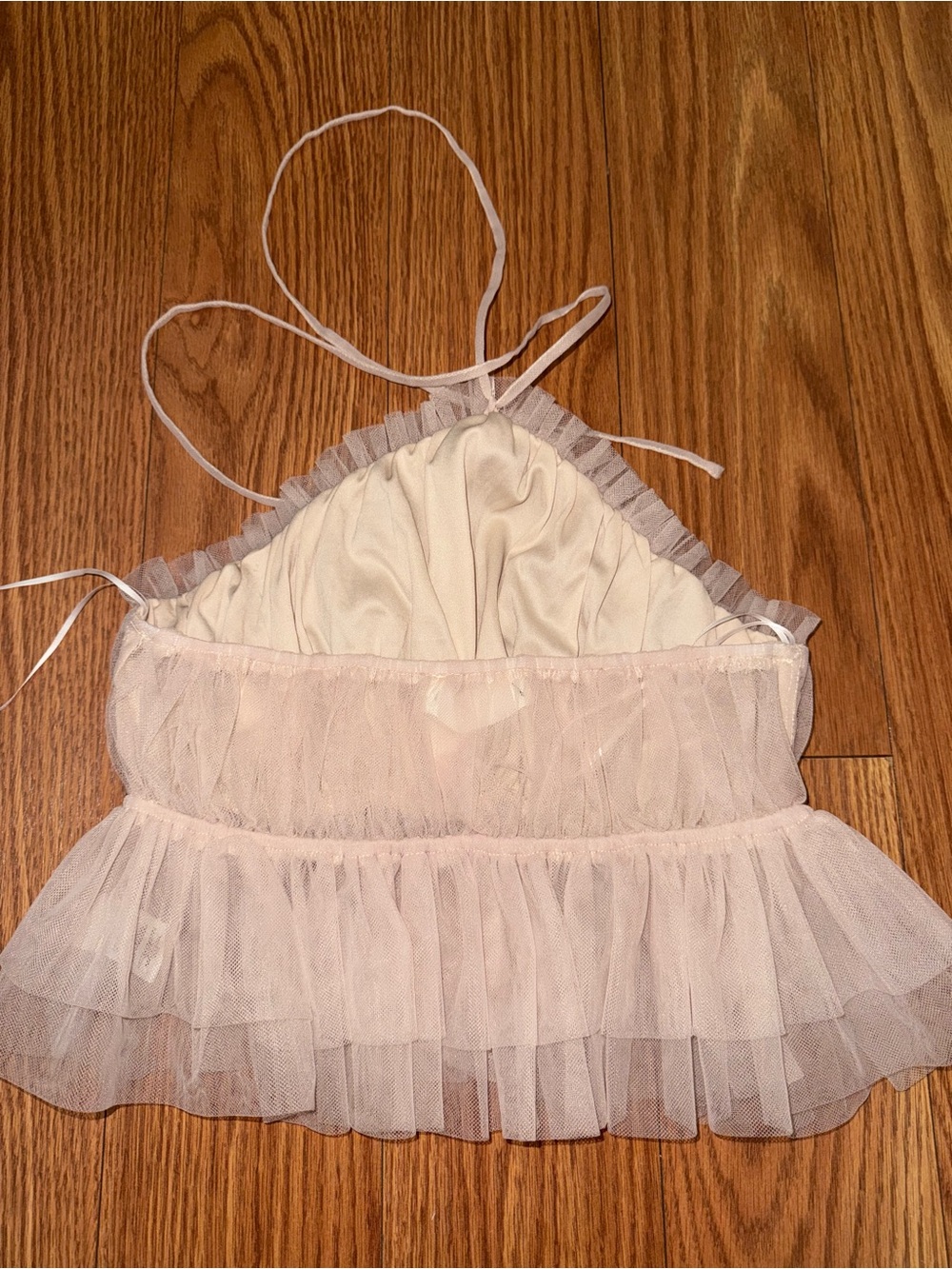 American Threads Sheer Ivory Ruffle Halter Top - Picture 2 of 3